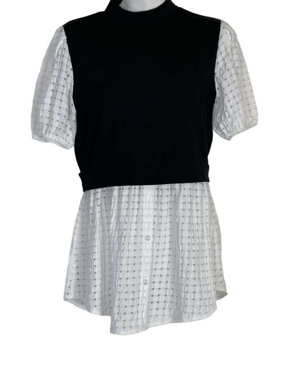 Zara Combination Poplin Blouse Black and White Twofer